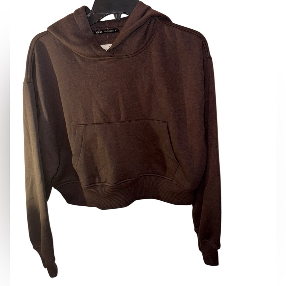 NWT Zara brown cropped hoodie size large